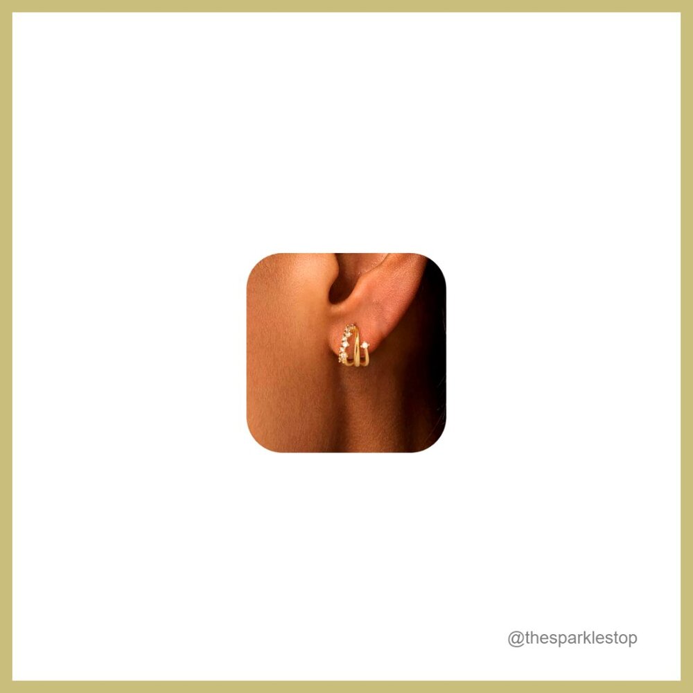 14K Gold Plated Stud Earrings Dainty Illusion Chunky Statement Hoop